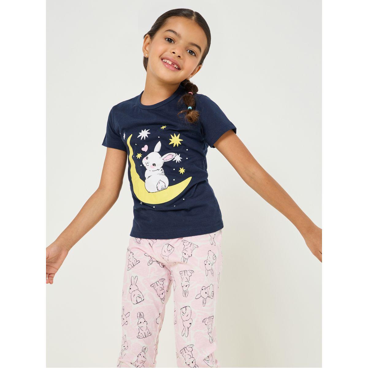 Styli Bunny Print T-Shirt & Pyjama Set-girls-clothing-nightwear-image-3