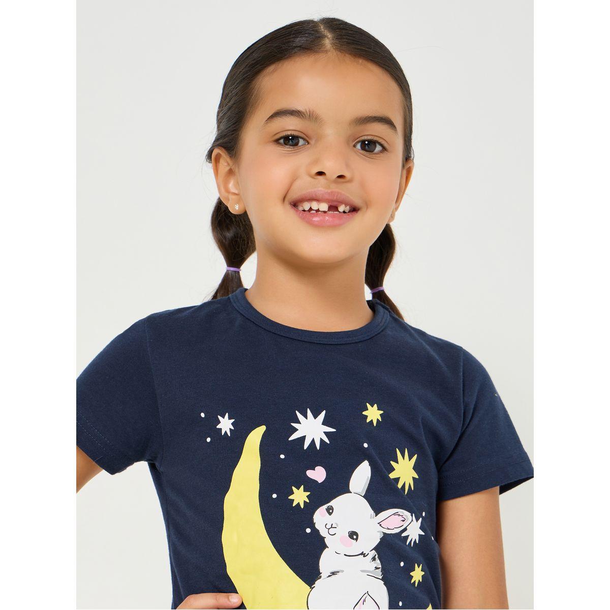 Styli Bunny Print T-Shirt & Pyjama Set-girls-clothing-nightwear-image-4
