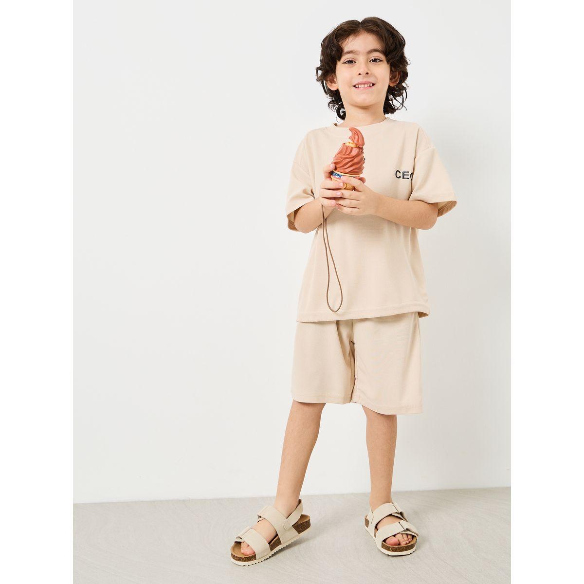 Styli Oversized Textured T-shirt and Short Set -boys-clothing-setsandcoords-image-1