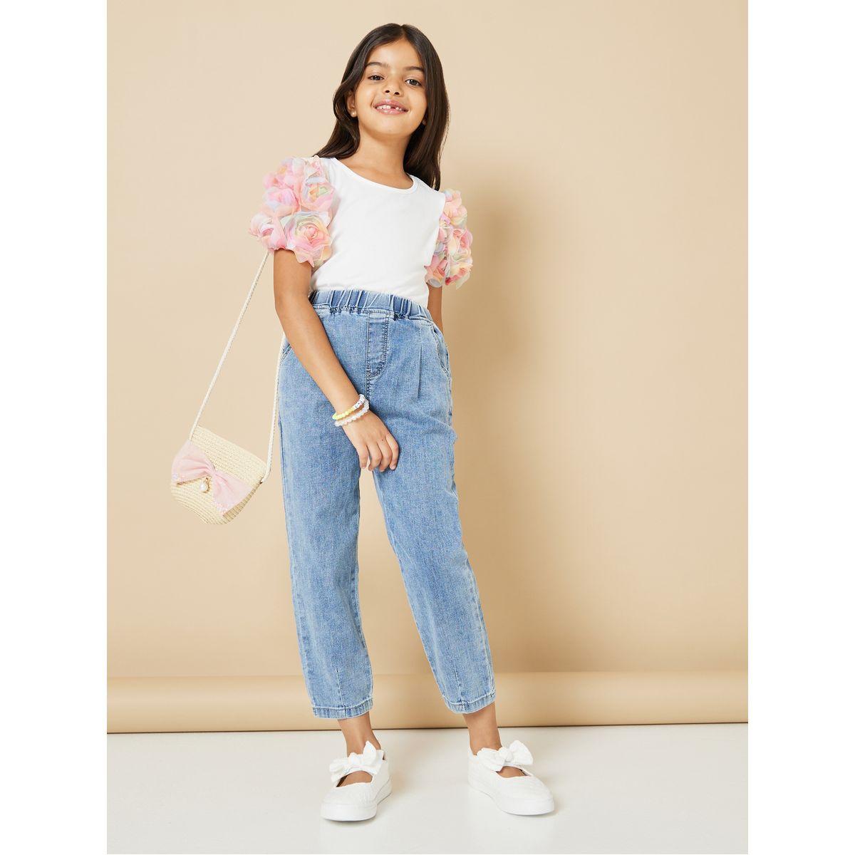 Styli Floral Applique Puff Sleeve Top-girls-clothing-tshirts-image-2