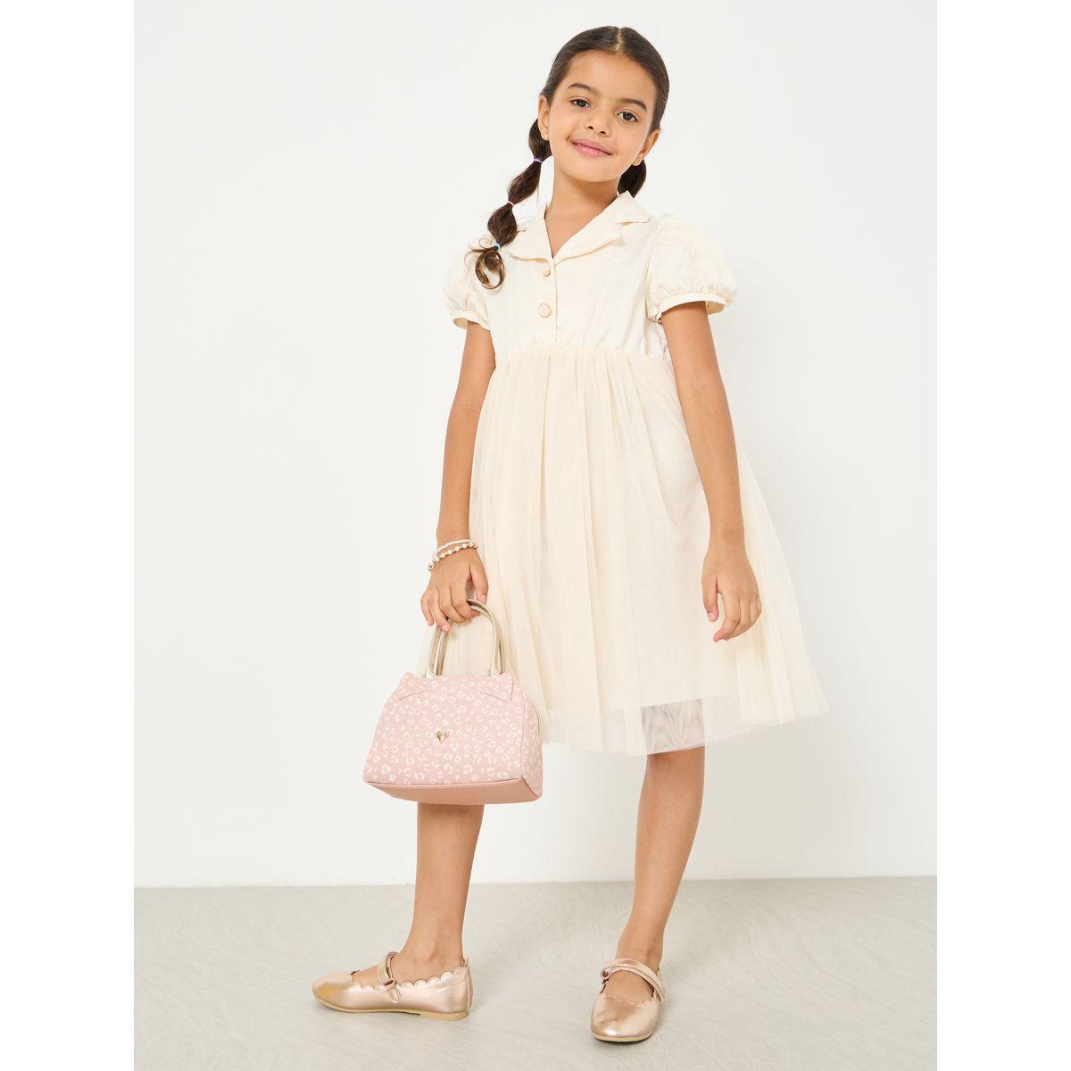 Styli Mesh Insert Button Front Dress-girls-clothing-dressesandjumpsuits-image-1