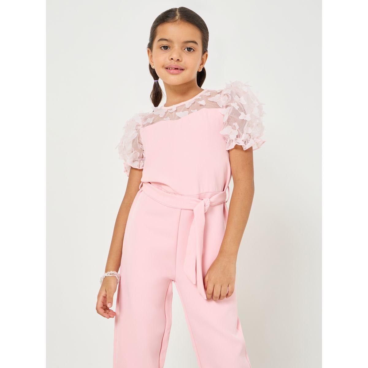 Styli Butterfly Appliques Puff Sleeve Belted Jumpsuit-girls-clothing-rompers-image-2