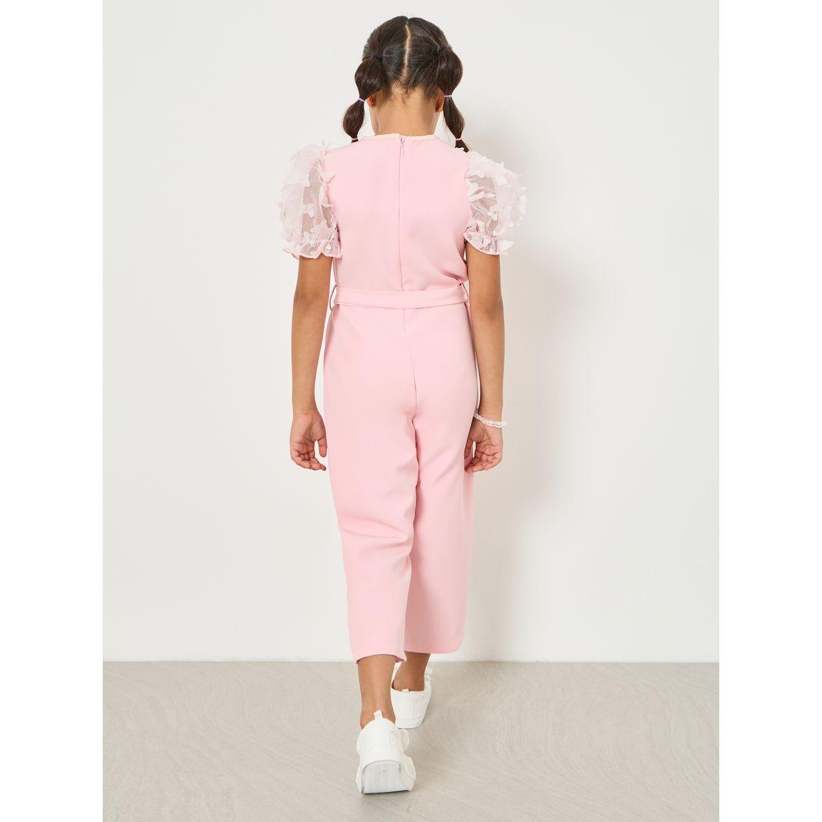 Styli Butterfly Appliques Puff Sleeve Belted Jumpsuit-girls-clothing-rompers-image-4