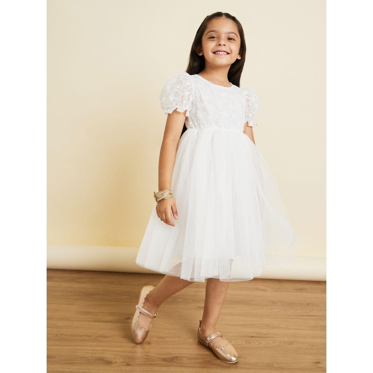 Styli Lace Detail Puff Sleeve A-Line Dress-girls-clothing-dressesandjumpsuits-image-1