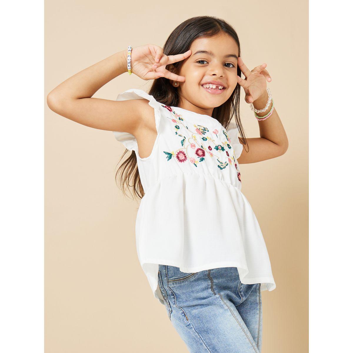 بلوزة بيبلوم مطرزة بزهور وكشكش-girls-clothing-blousesandshirts-image-3