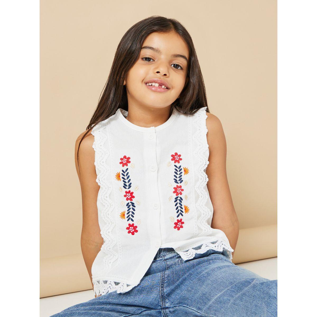 Styli Cotton Floral Embroidery Lace Trim Top-girls-clothing-blousesandshirts-image-1
