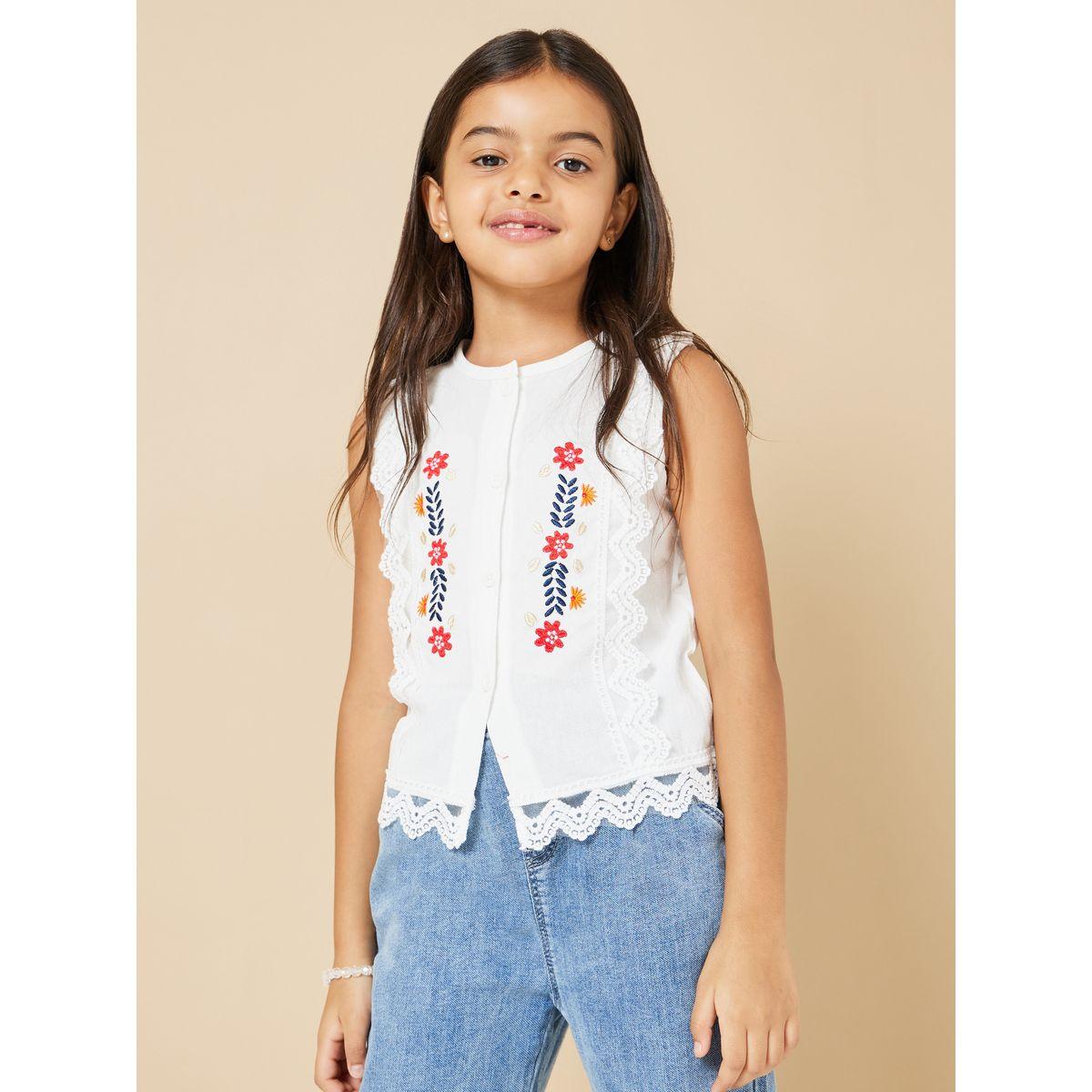 Styli Cotton Floral Embroidery Lace Trim Top-girls-clothing-blousesandshirts-image-3