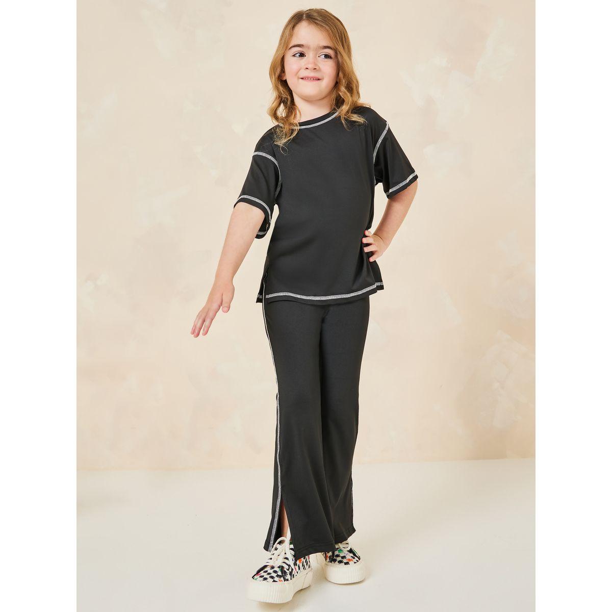 Styli Elevate Contrats Overlock Oversized T-Shirt & Slit Pants Set-girls-clothing-setsandcoords-image-1