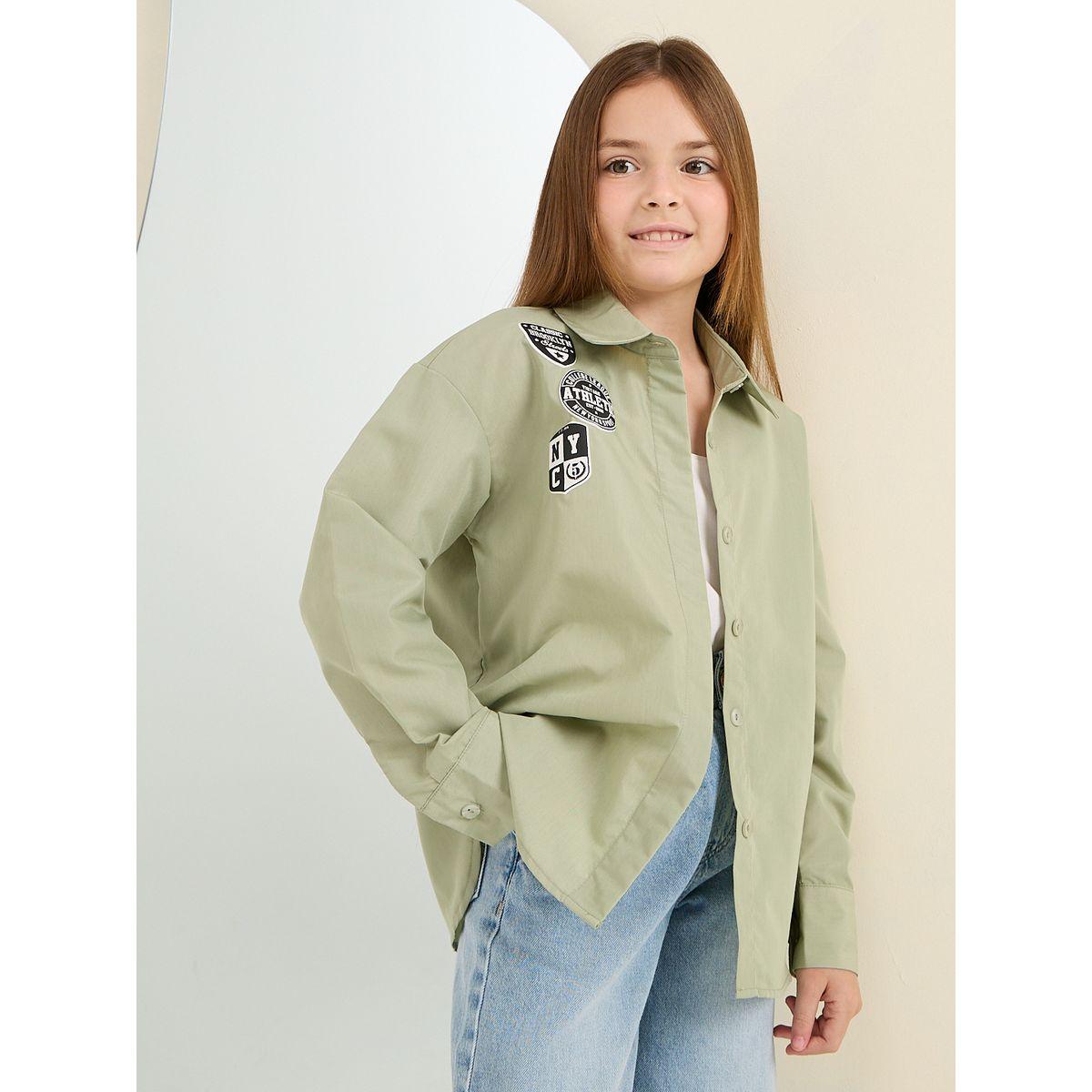 Styli Elevate Badge Detail Oversized Longline Shirt-girls-clothing-blousesandshirts-image-1