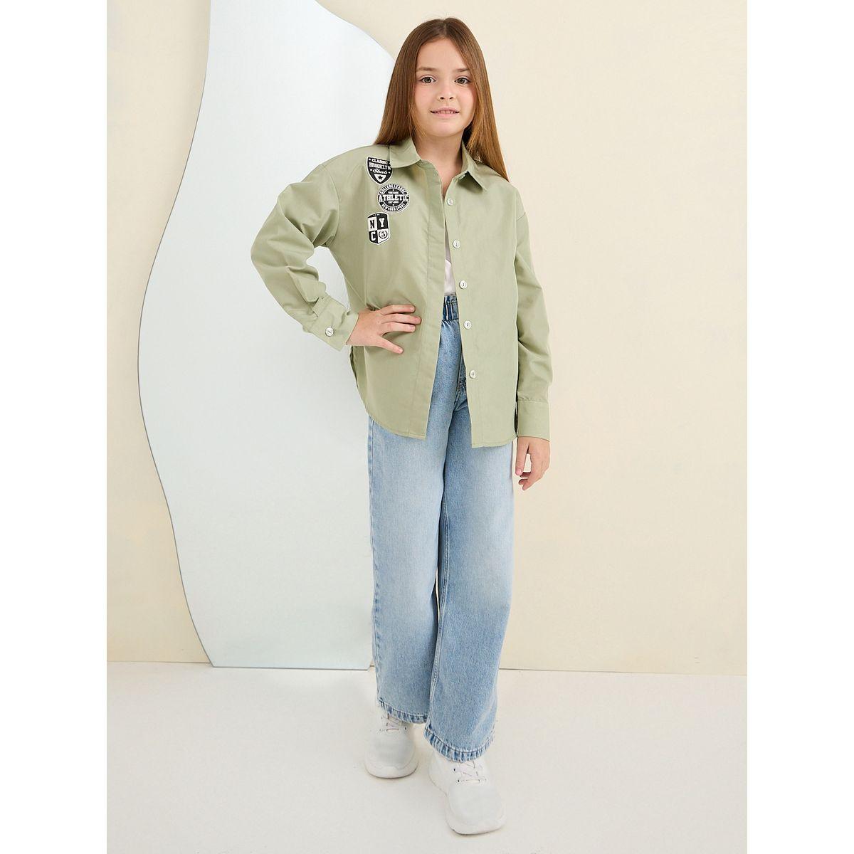 Styli Elevate Badge Detail Oversized Longline Shirt-girls-clothing-blousesandshirts-image-2