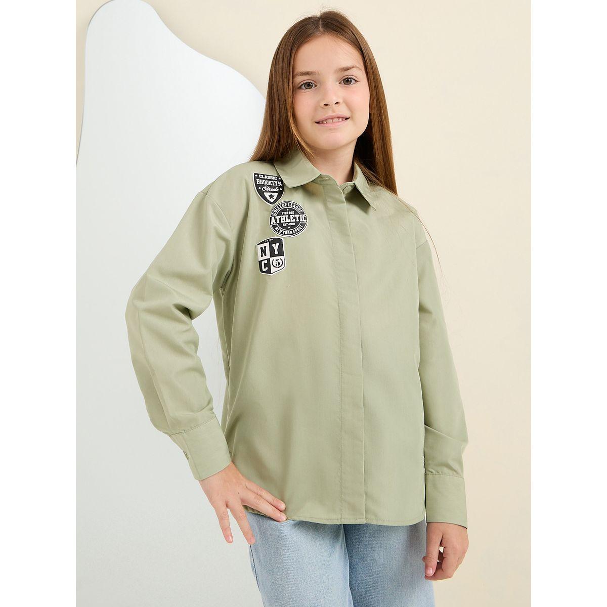 Styli Elevate Badge Detail Oversized Longline Shirt-girls-clothing-blousesandshirts-image-3