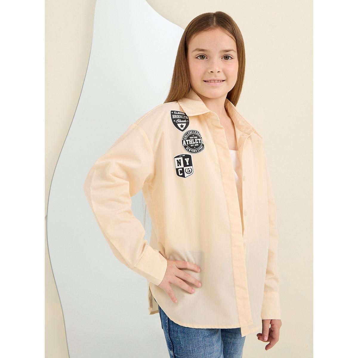 Styli Elevate Badge Detail Oversized Longline Shirt-girls-clothing-blousesandshirts-image-1