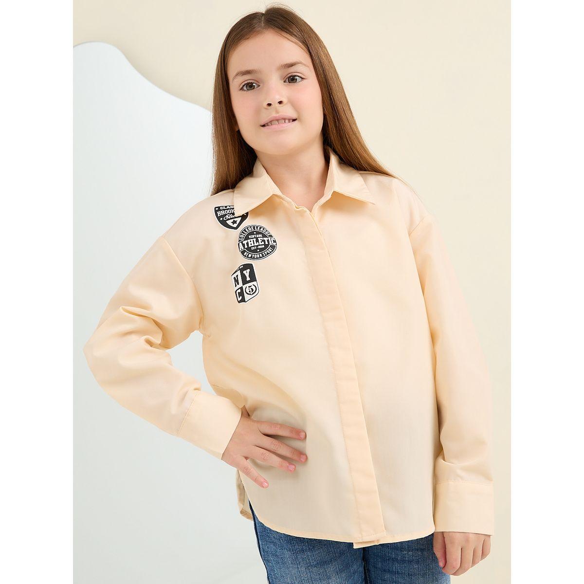 Styli Elevate Badge Detail Oversized Longline Shirt-girls-clothing-blousesandshirts-image-3