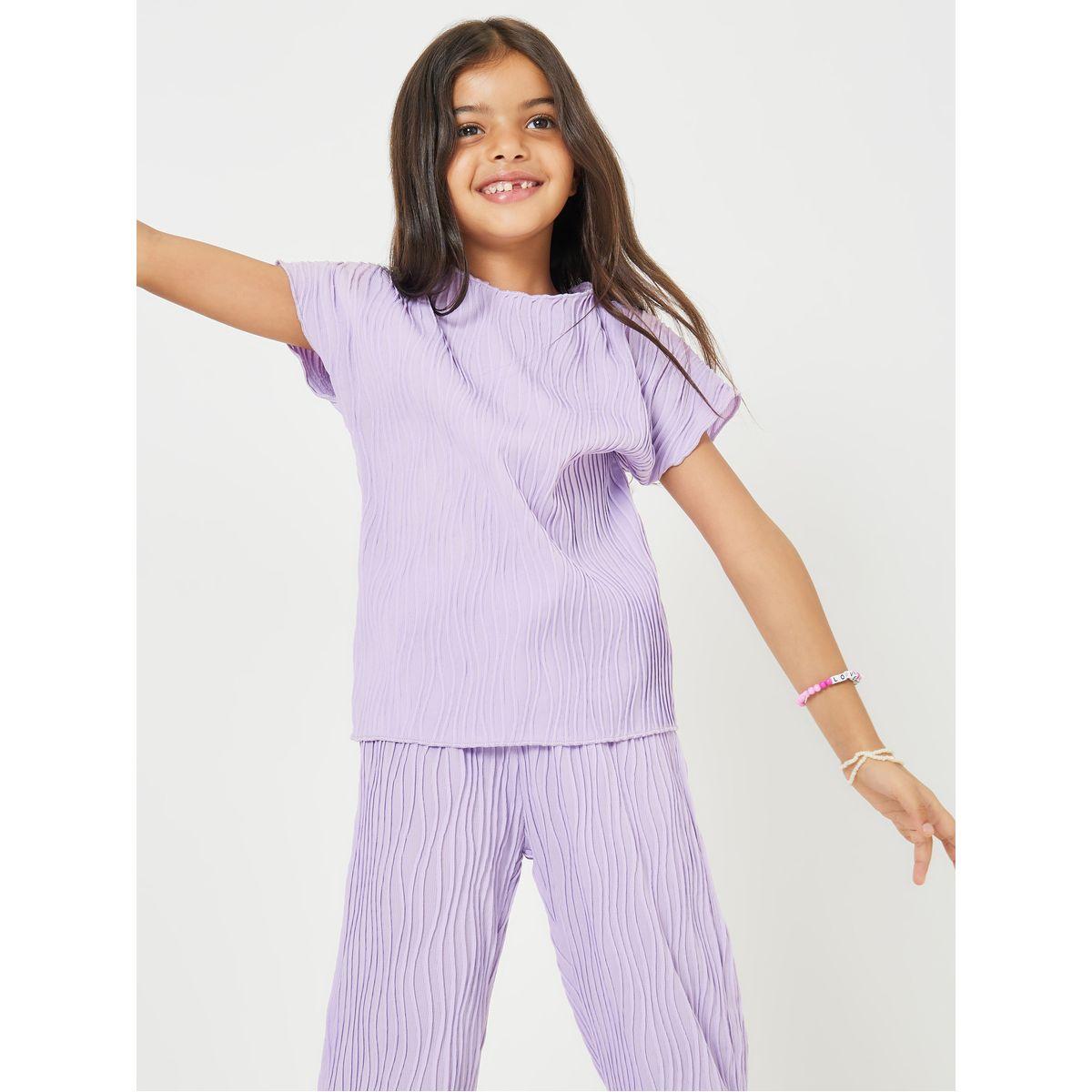 Styli Solid Textured Top & Bow Front Pants Set-girls-clothing-setsandcoords-image-2