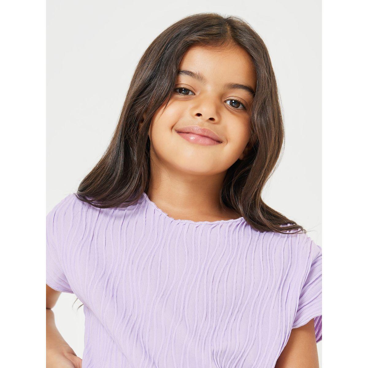 Styli Solid Textured Top & Bow Front Pants Set-girls-clothing-setsandcoords-image-3