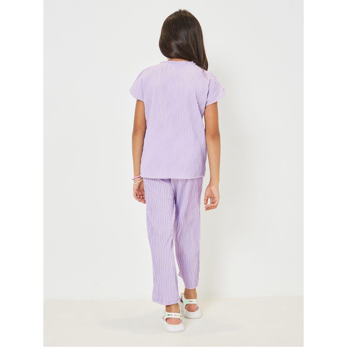 Styli Solid Textured Top & Bow Front Pants Set-girls-clothing-setsandcoords-image-4