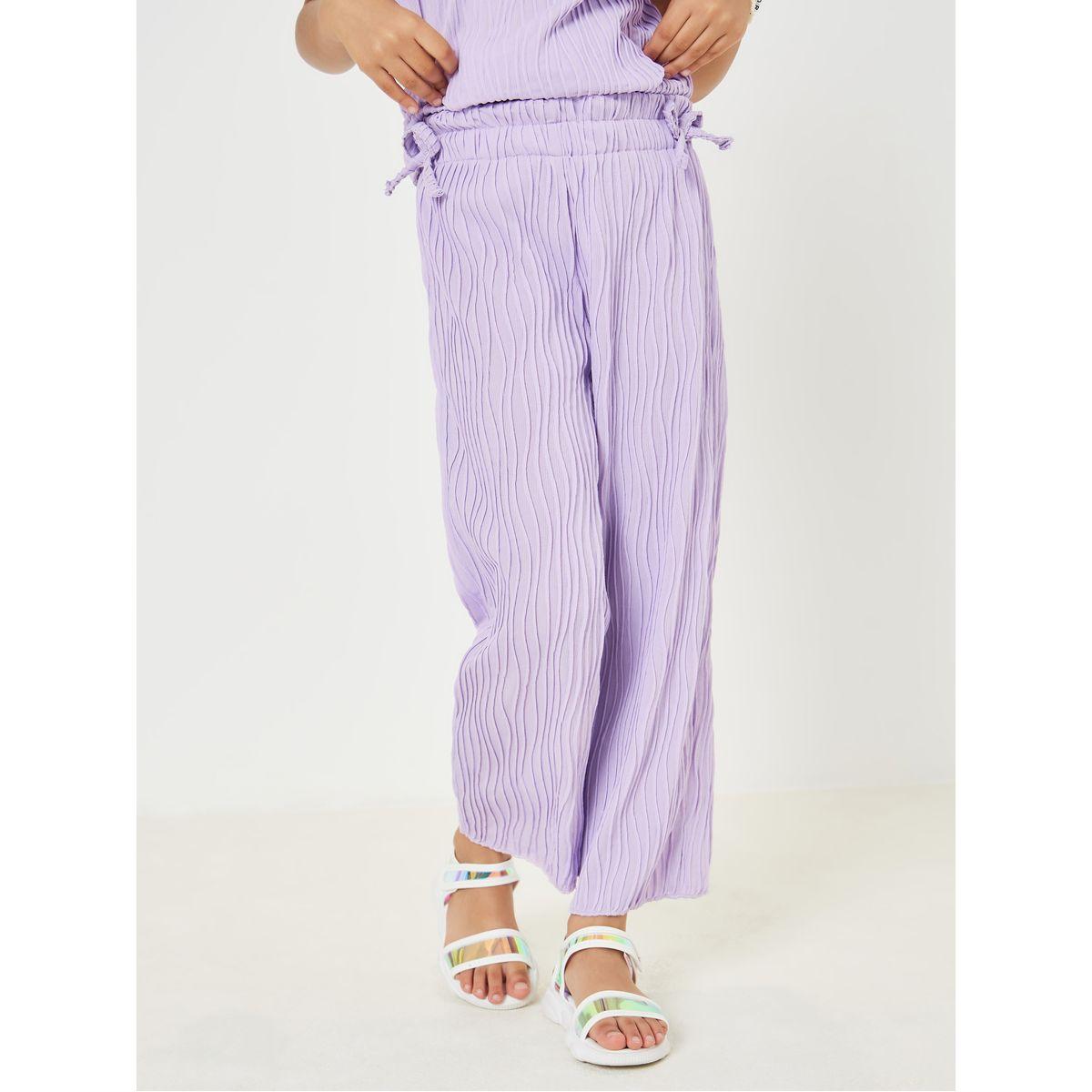 Styli Solid Textured Top & Bow Front Pants Set-girls-clothing-setsandcoords-image-5