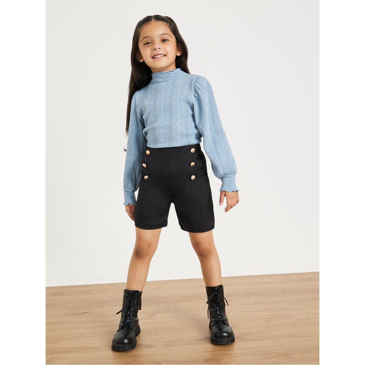 Styli Solid Button Detail High Waisted Shorts-girls-clothing-bottoms-shorts-image-2