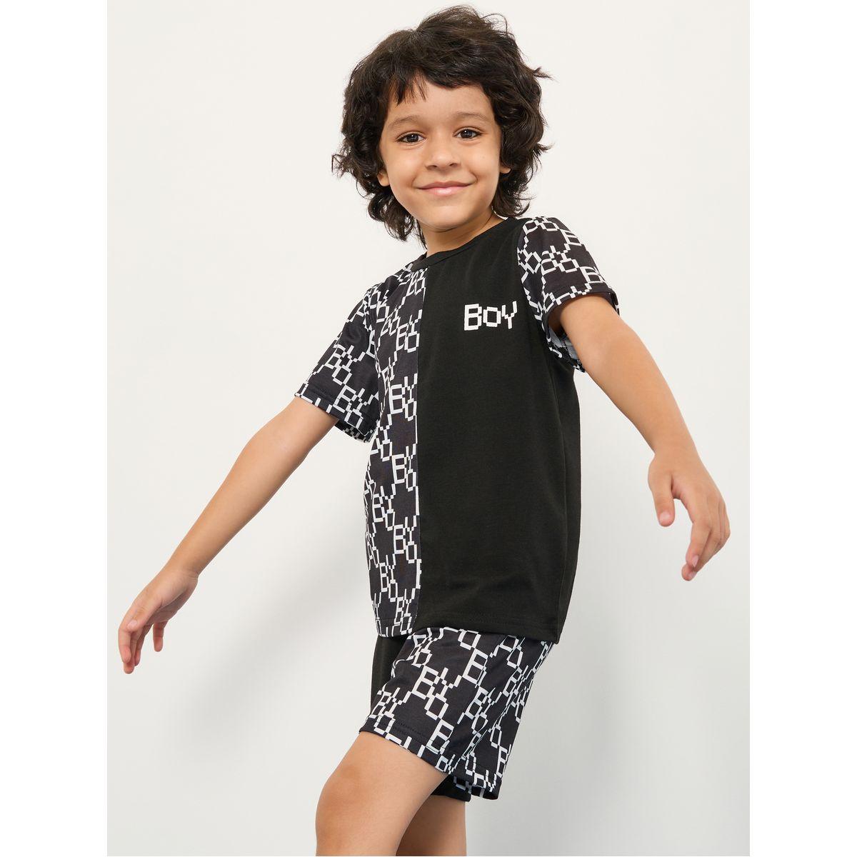 Styli Slogan Link Print T-Shirt & Shorts Set-boys-clothing-setsandcoords-image-2