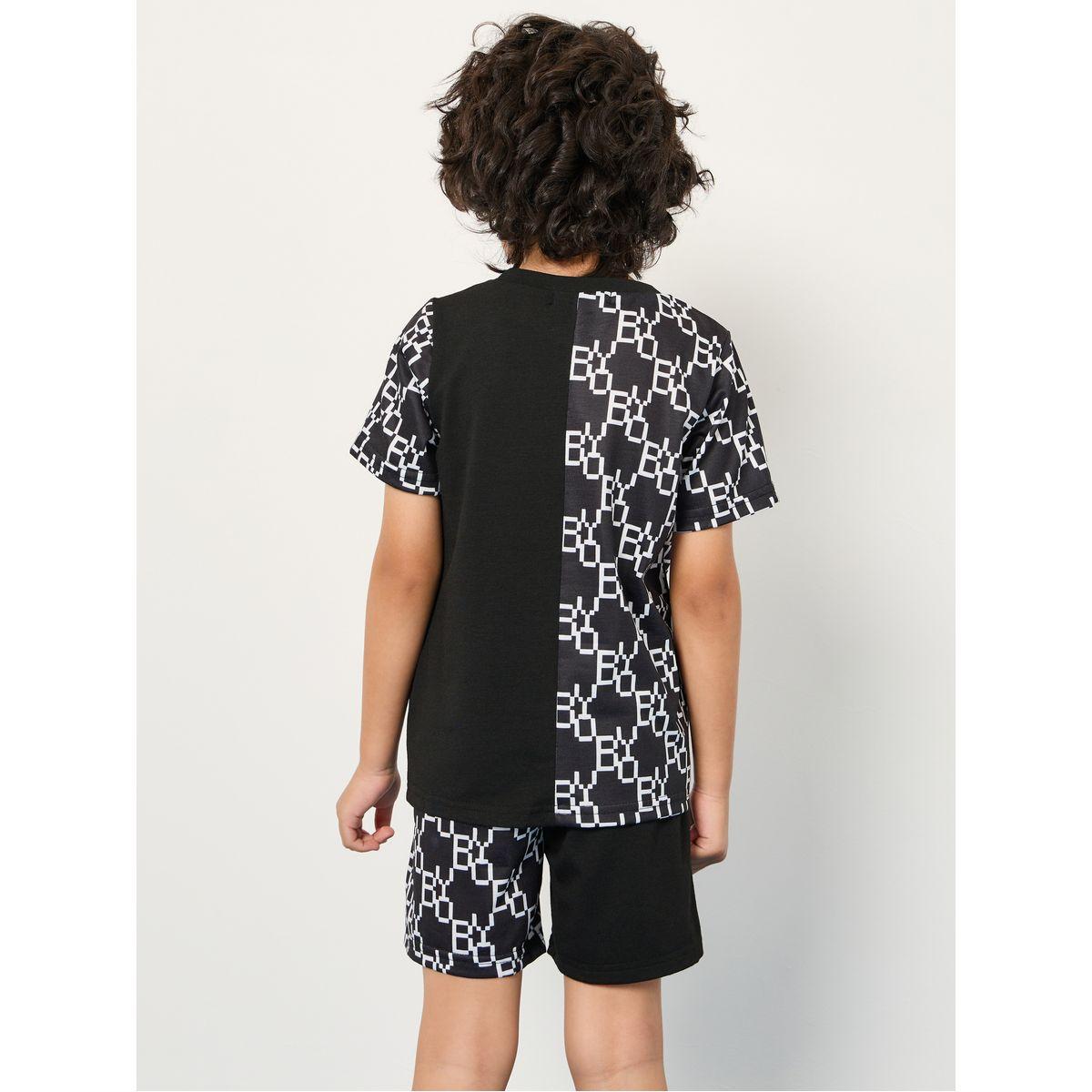 Styli Slogan Link Print T-Shirt & Shorts Set-boys-clothing-setsandcoords-image-5