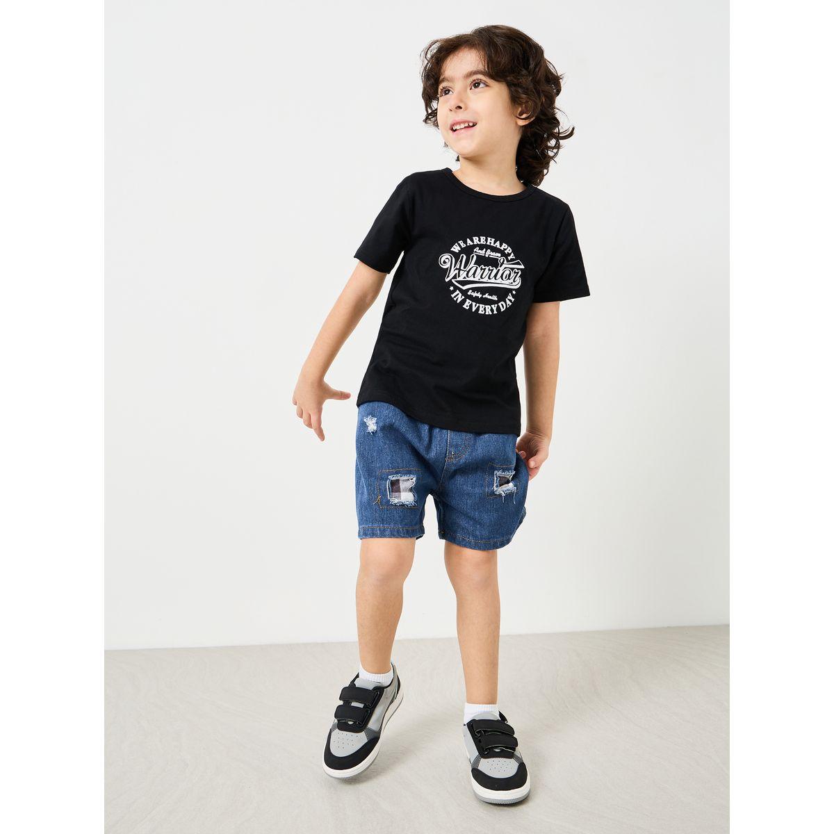 Styli Printed T-shirt and Denim Short Set-boys-clothing-setsandcoords-image-1