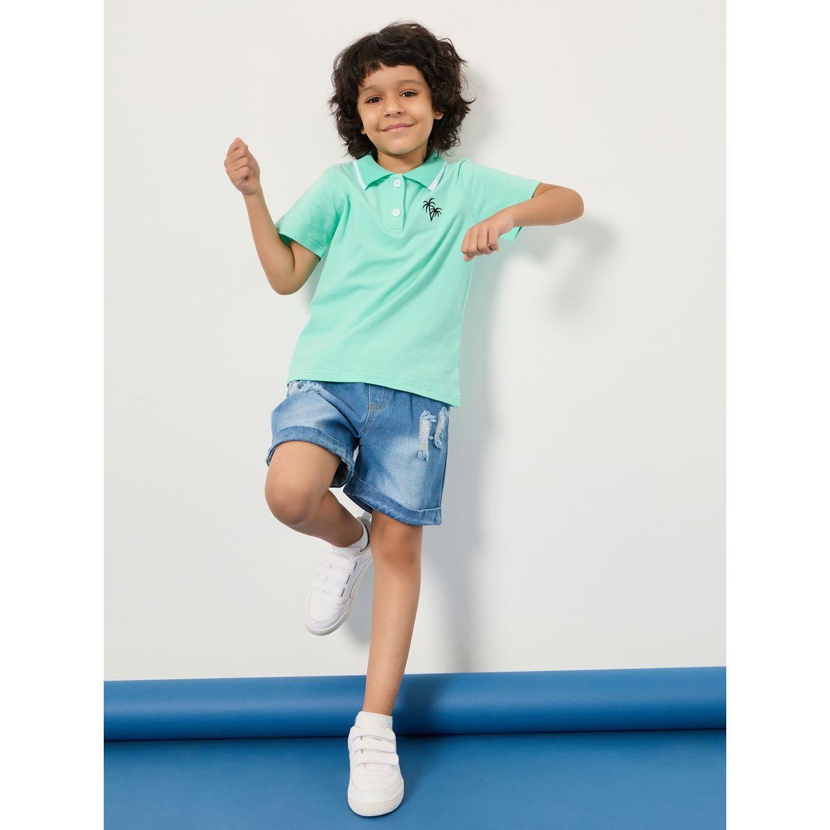 Styli Embroidered Polo T-Shirt & Denim Shorts Set-boys-clothing-setsandcoords-image-2