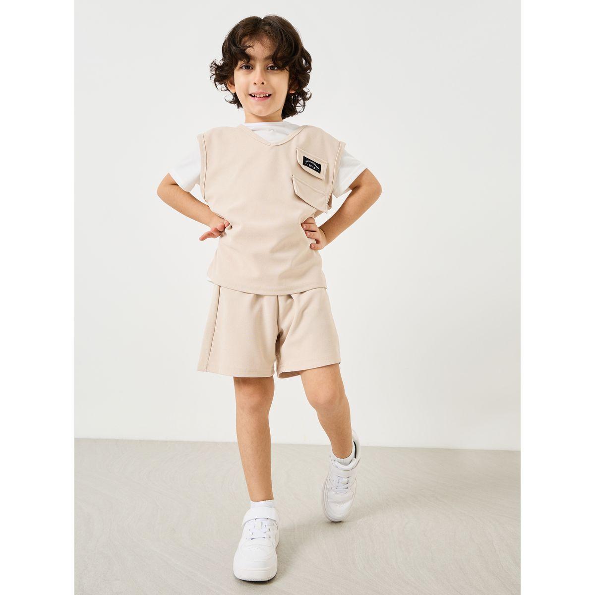 Styli Flap Pocket Vest with T-shirt & Shorts Set-boys-clothing-setsandcoords-image-1