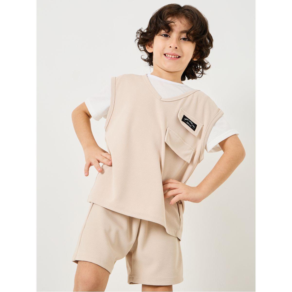 Styli Flap Pocket Vest with T-shirt & Shorts Set-boys-clothing-setsandcoords-image-2