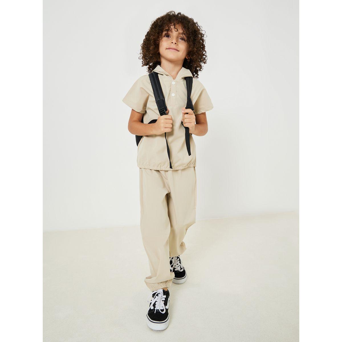 Styli Button Placket Hooded Top & Pants Set-boys-clothing-setsandcoords-image-1