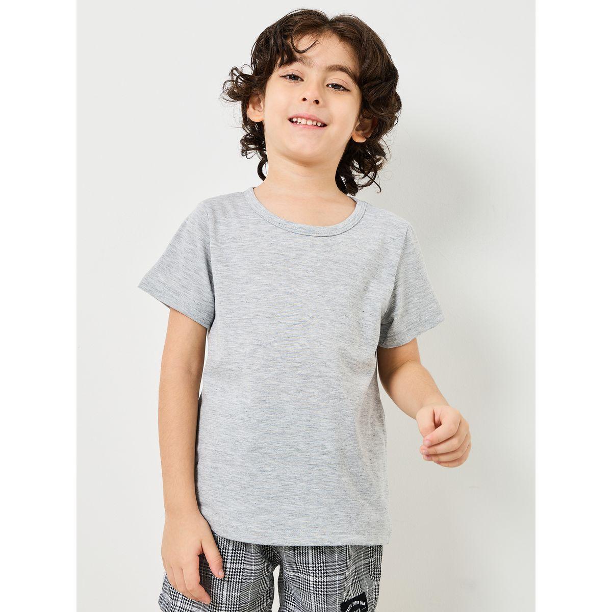 Styli Solid T-shirt and Plaid Print Shorts with Suspender-boys-clothing-setsandcoords-image-5