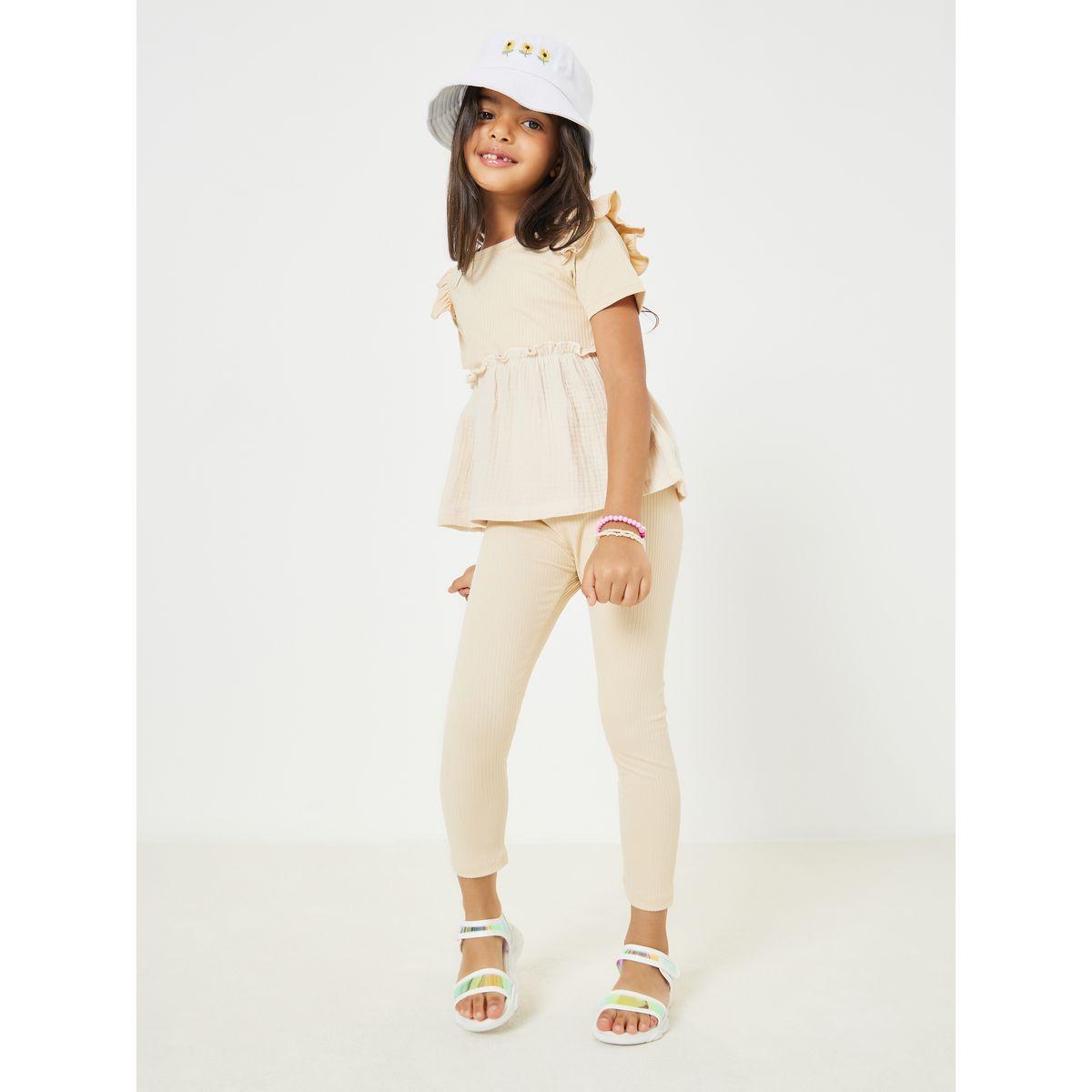 Styli Ribbed Knit Ruffle Hem Top & Leggings Set-girls-clothing-setsandcoords-image-1