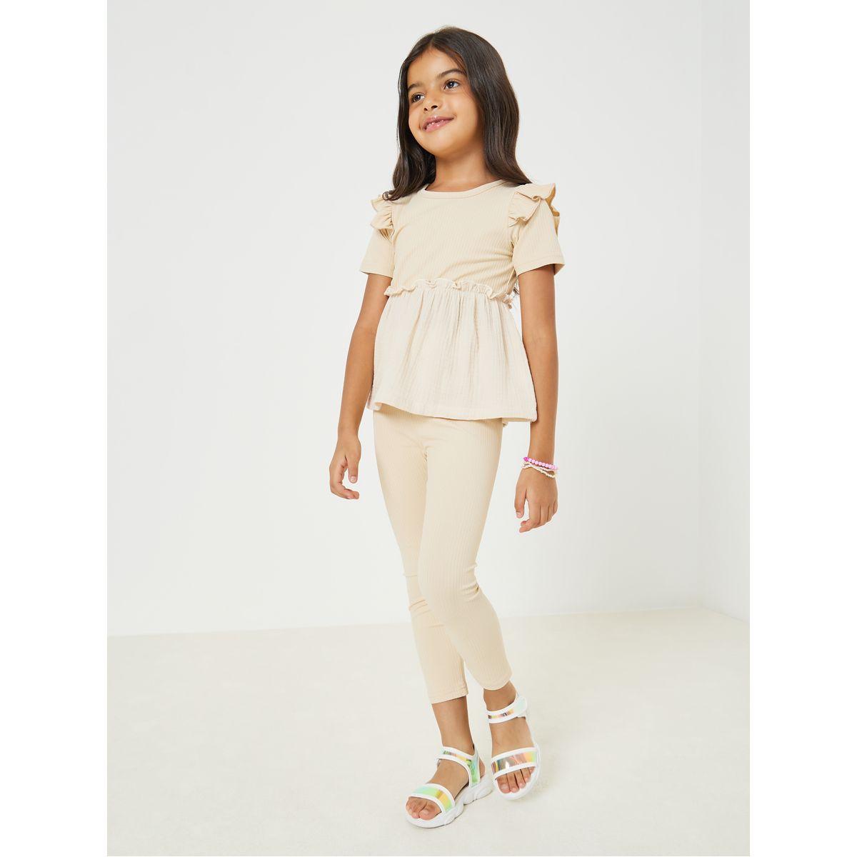 Styli Ribbed Knit Ruffle Hem Top & Leggings Set-girls-clothing-setsandcoords-image-2