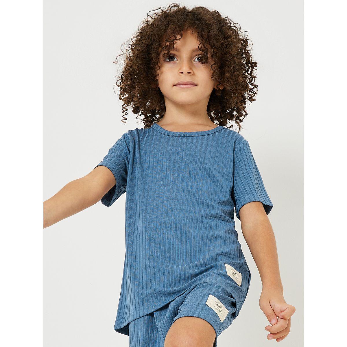 Styli Patch Detail Ribbed T-Shirt & Shorts Set-boys-clothing-setsandcoords-image-2