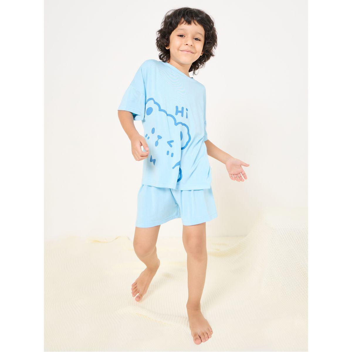 Styli Bear Graphic T-Shirt & Shorts Set-boys-clothing-nightwear-image-1