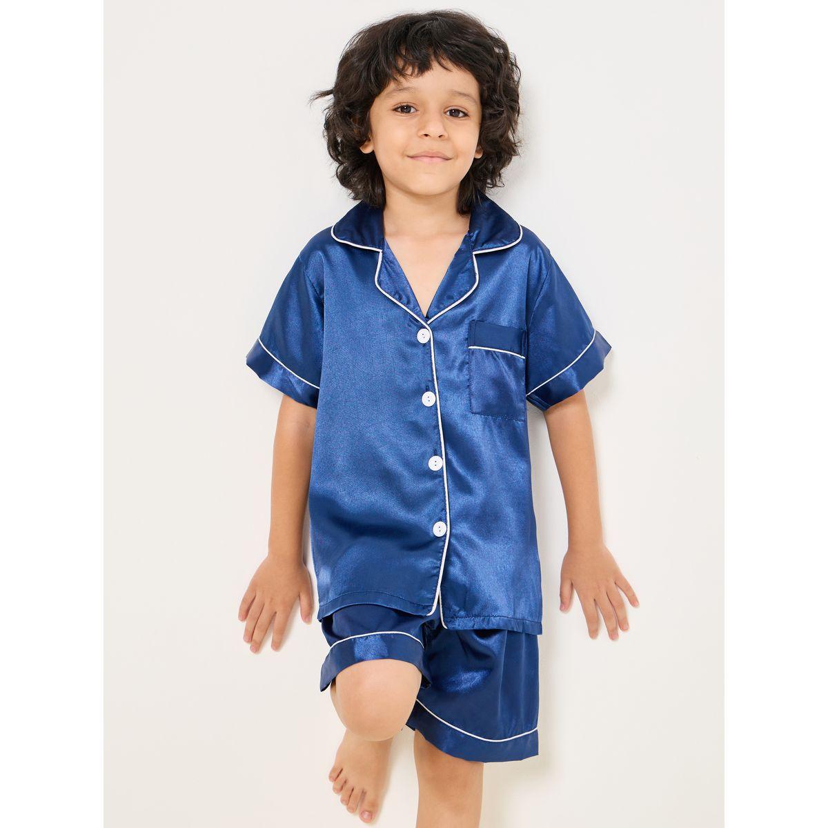 Styli Satin Piping Detail Shirt & Shorts Set-boys-clothing-nightwear-image-1