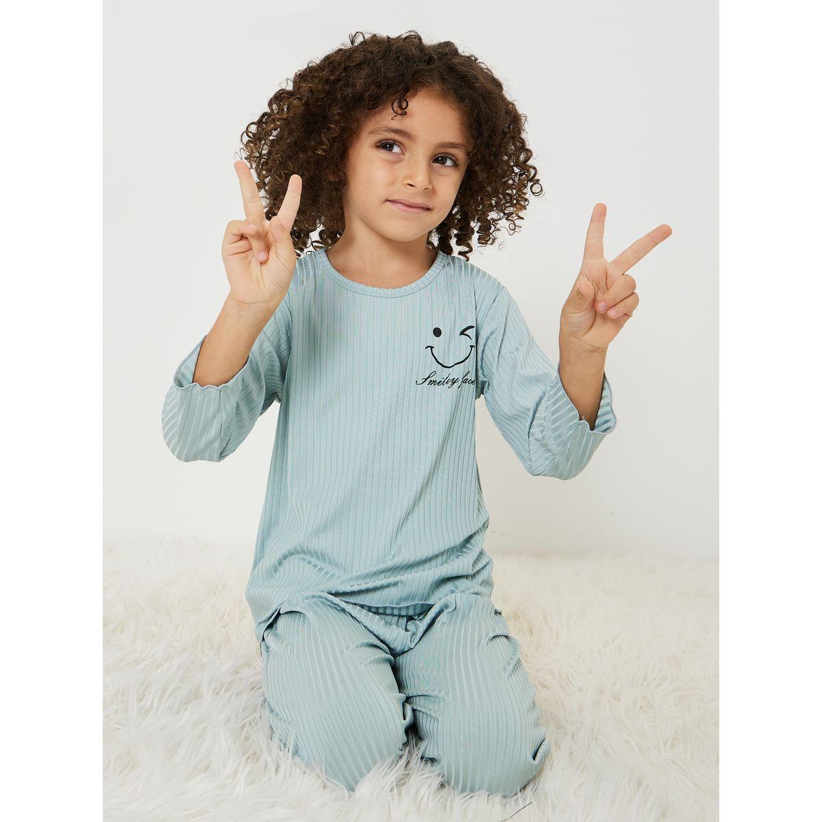 Styli Smile Print Ribbed T-Shirt & Pyjama Set -boys-clothing-nightwear-image-1