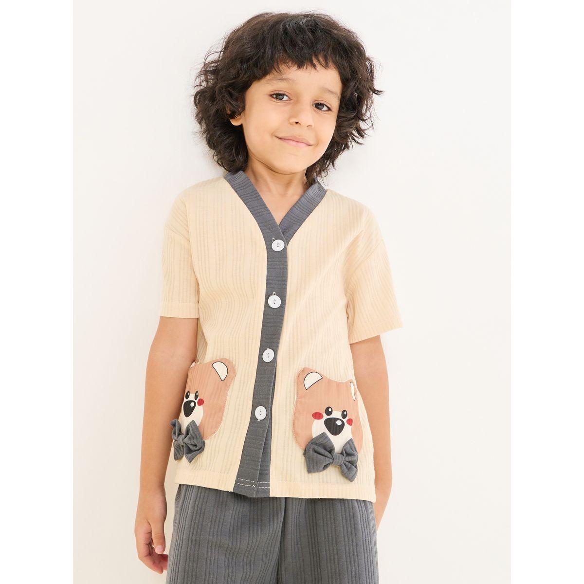 Styli Bear Graphic Pocket T-Shirt & Shorts Set-boys-clothing-nightwear-image-3