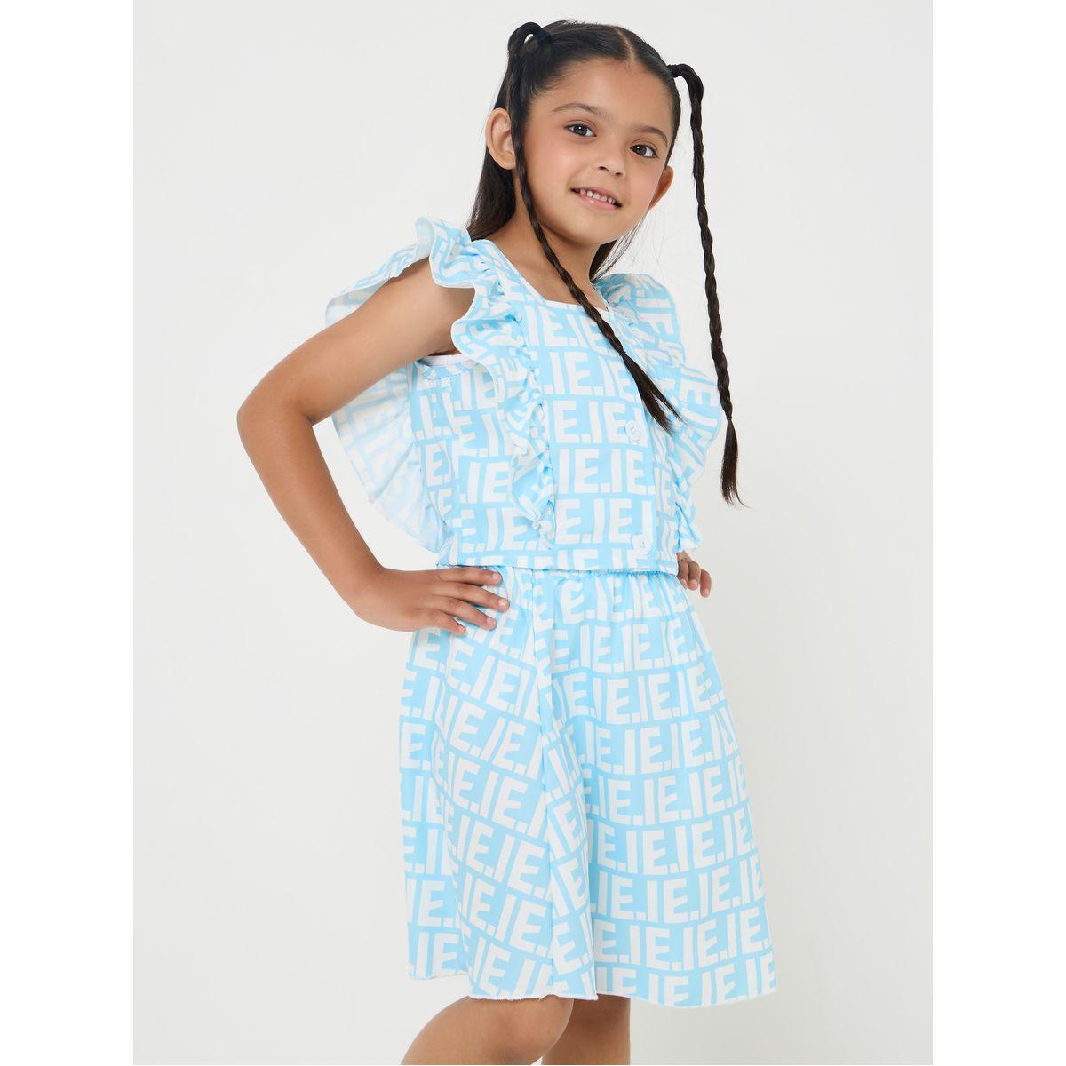 Styli Printed Ruffle Sleeve Top & Skirt Set-girls-clothing-setsandcoords-image-1