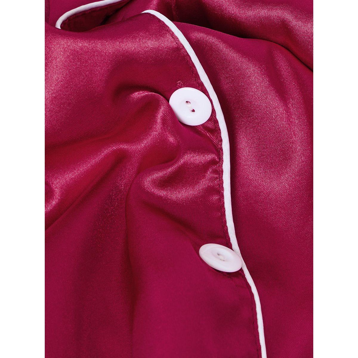 Styli Contrast Piped Satin Shirt & Shorts Set-girls-clothing-nightwear-image-7