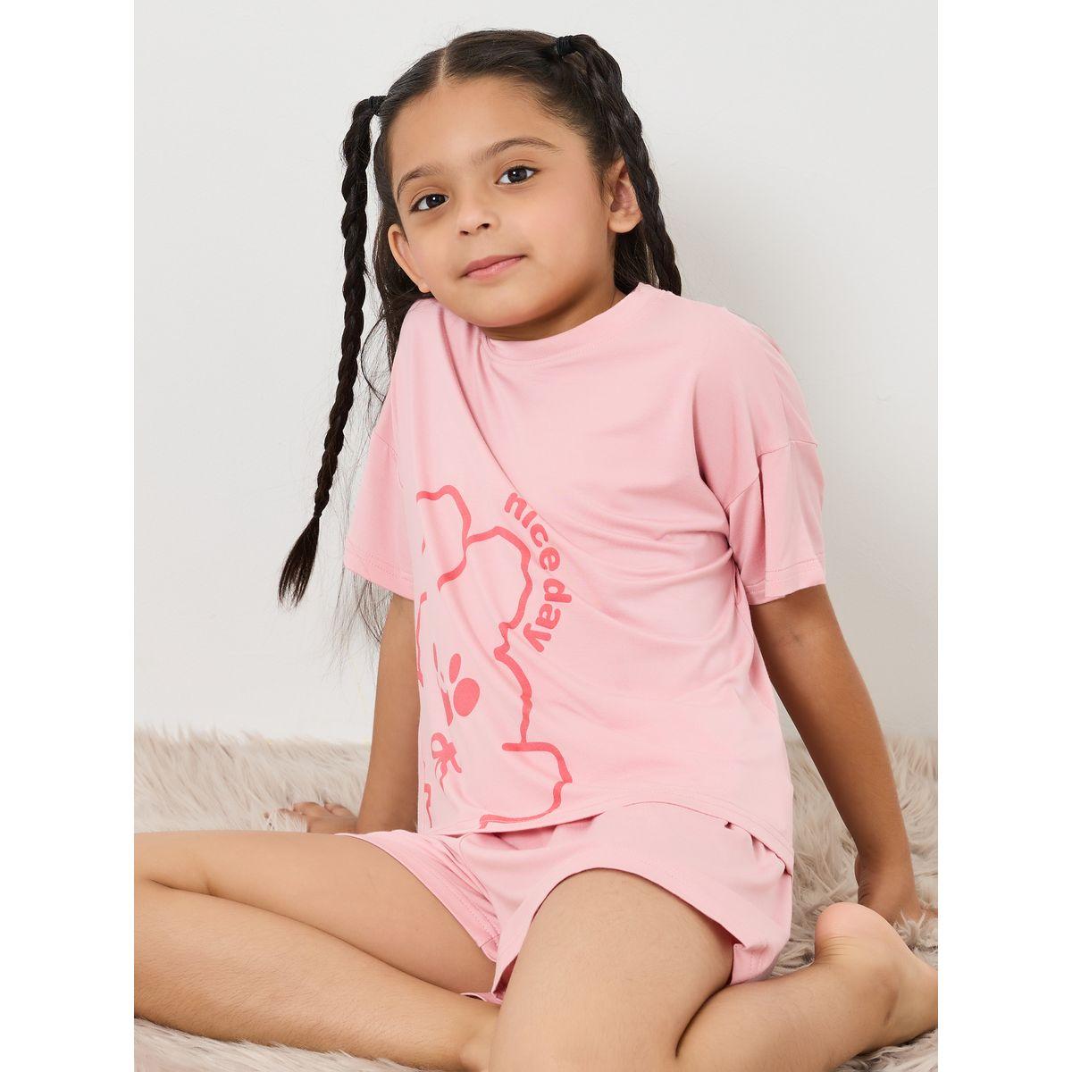 Styli Contrast Printed T-shirt & Shorts Set-girls-clothing-nightwear-image-1