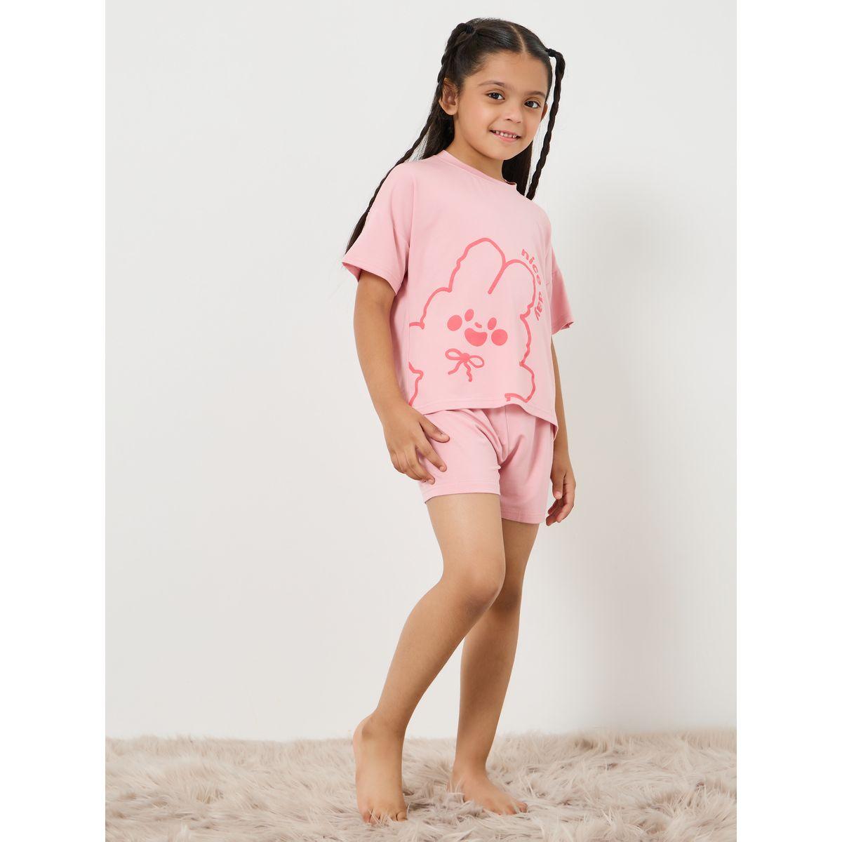 Styli Contrast Printed T-shirt & Shorts Set-girls-clothing-nightwear-image-2