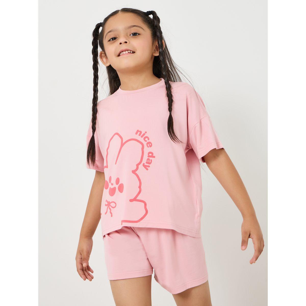 Styli Contrast Printed T-shirt & Shorts Set-girls-clothing-nightwear-image-3