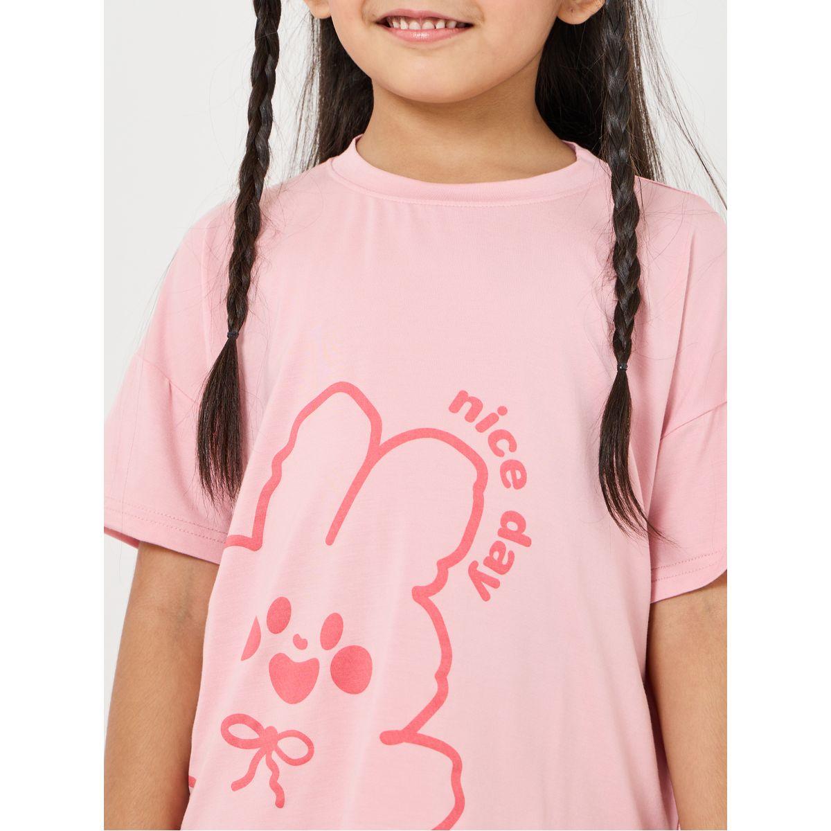 Styli Contrast Printed T-shirt & Shorts Set-girls-clothing-nightwear-image-4
