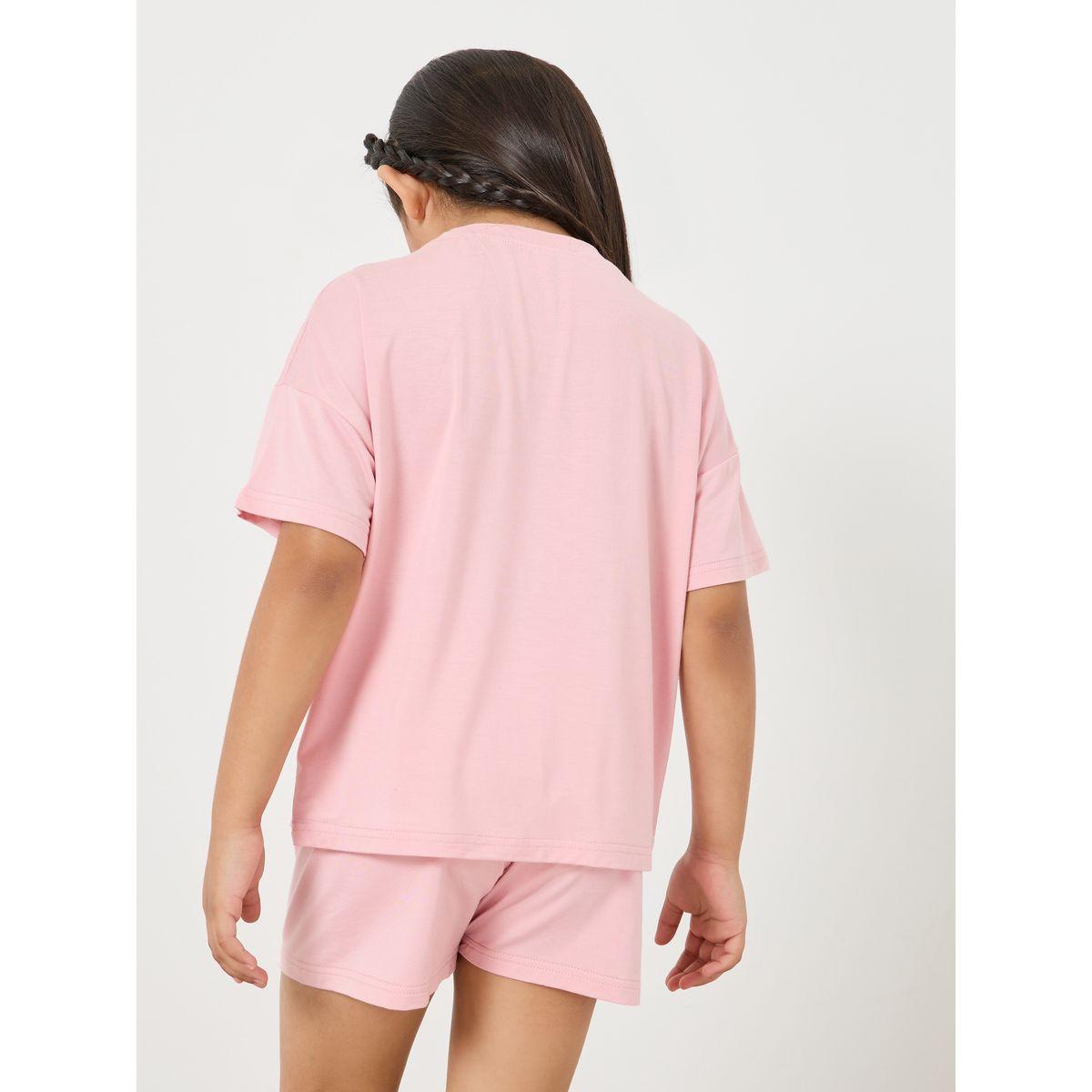 Styli Contrast Printed T-shirt & Shorts Set-girls-clothing-nightwear-image-6