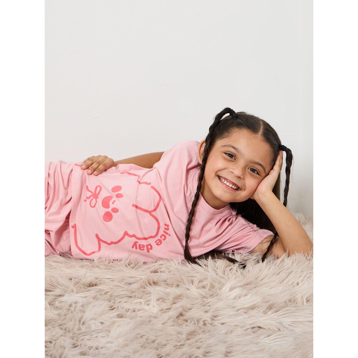 Styli Contrast Printed T-shirt & Shorts Set-girls-clothing-nightwear-image-7