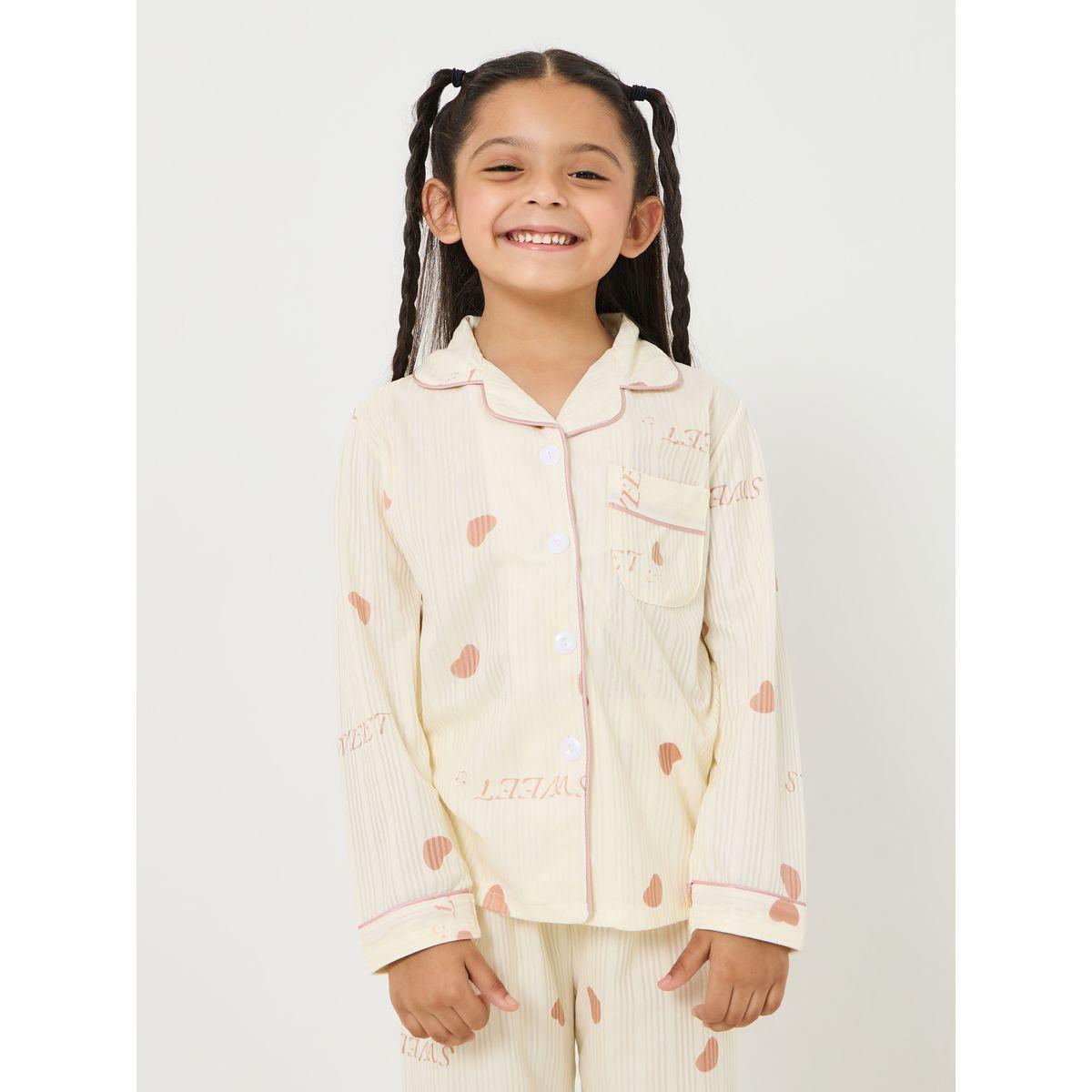 Styli Heart Print Contrast Piping Shirt & Pyjama Set-girls-clothing-nightwear-image-2
