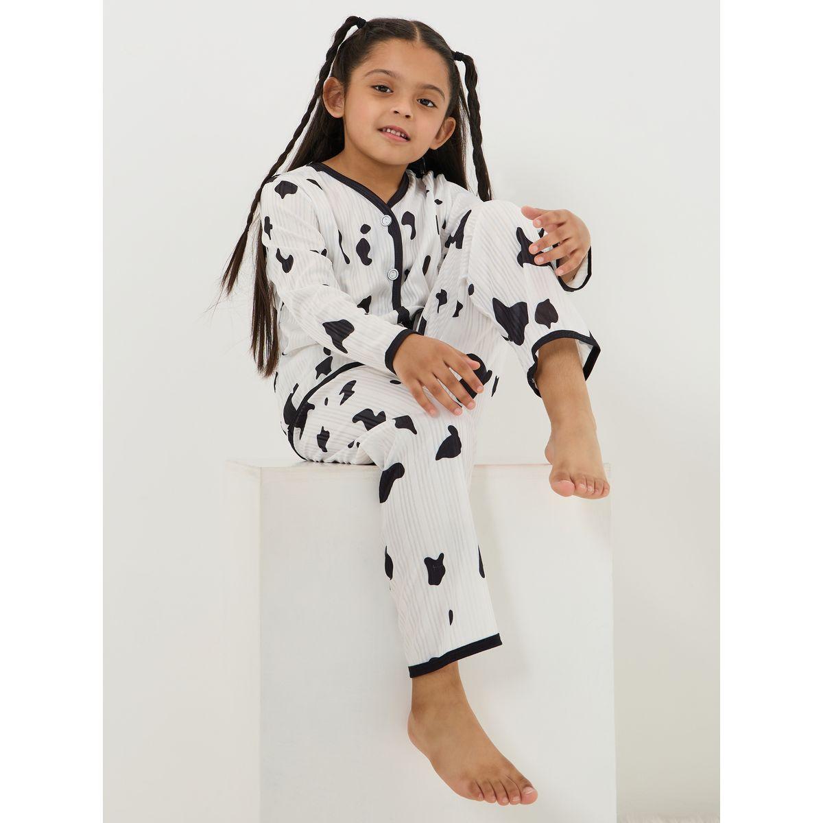 Styli Contrast Abstract Print Piped Shirts and Pyjama Set-girls-clothing-nightwear-image-1