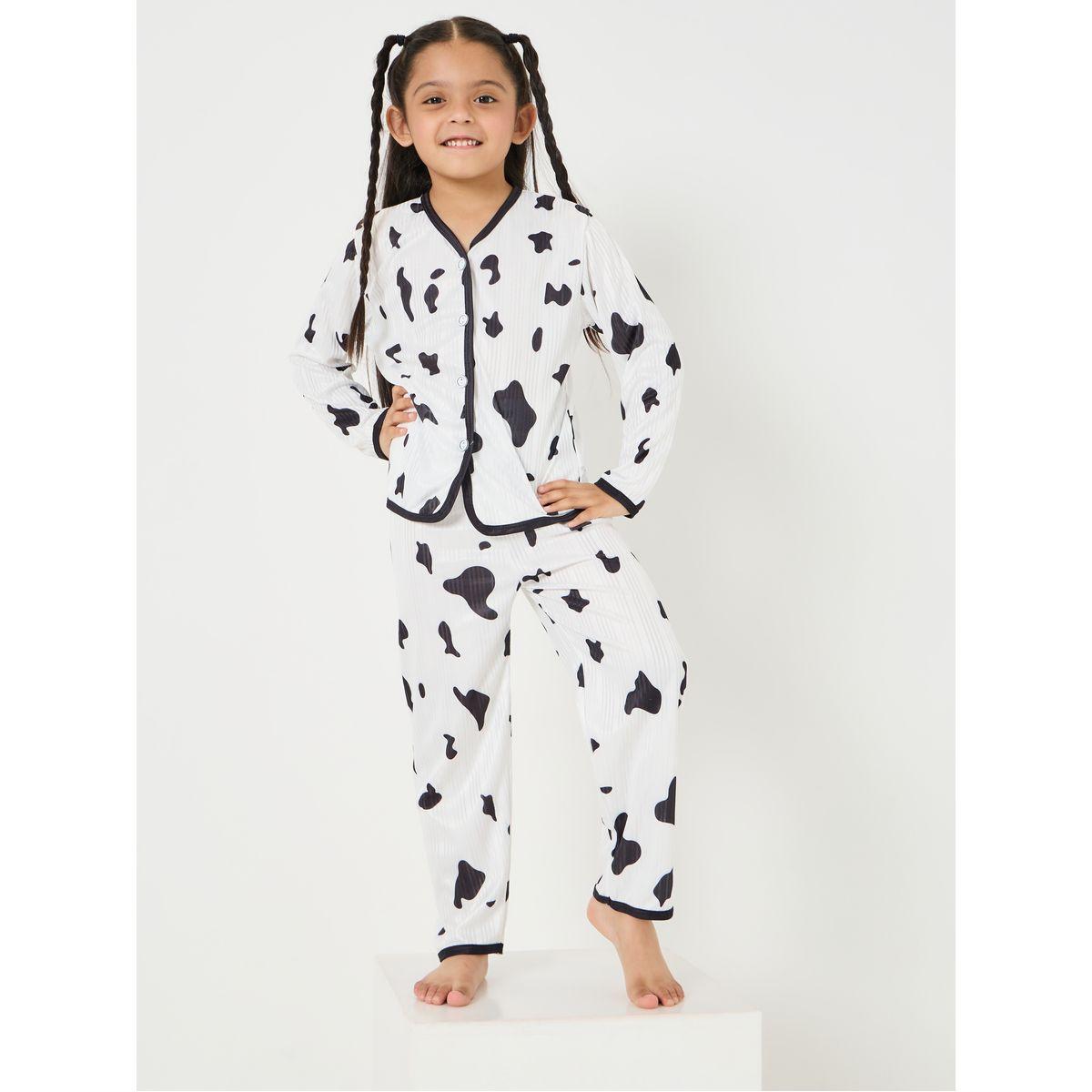 Styli Contrast Abstract Print Piped Shirts and Pyjama Set-girls-clothing-nightwear-image-2