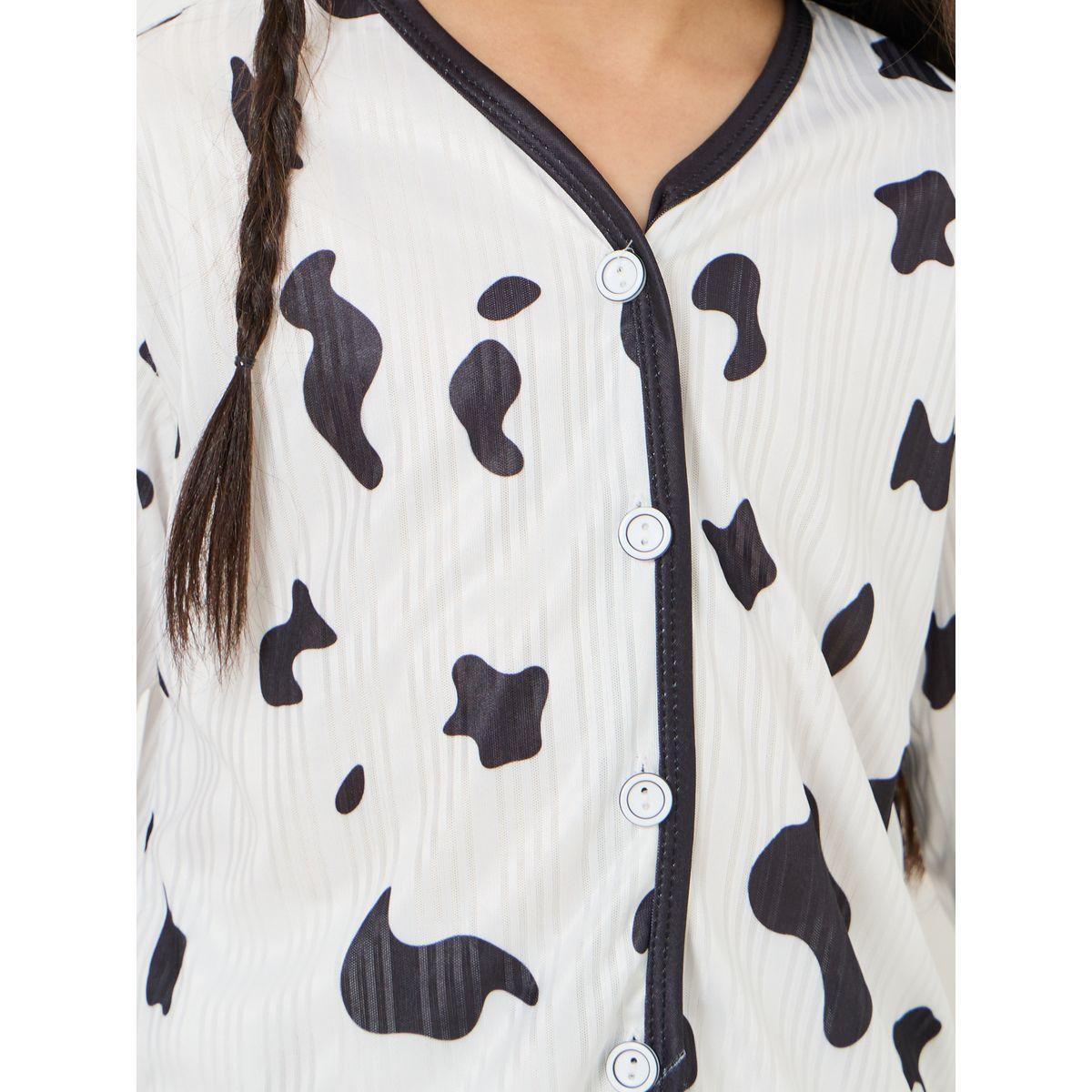Styli Contrast Abstract Print Piped Shirts and Pyjama Set-girls-clothing-nightwear-image-4