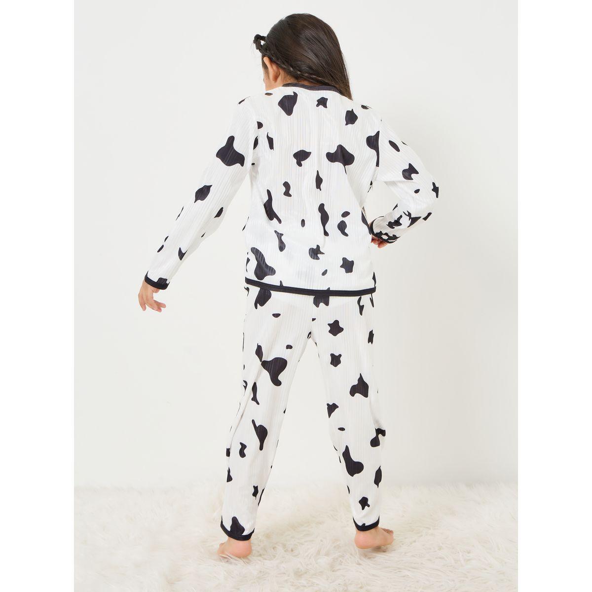 Styli Contrast Abstract Print Piped Shirts and Pyjama Set-girls-clothing-nightwear-image-6